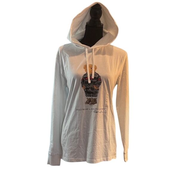 NWT POLO Ralph Lauren Hoodie Shirt White Bear in Holiday Sweater Cotton $85 S - Picture 1 of 9